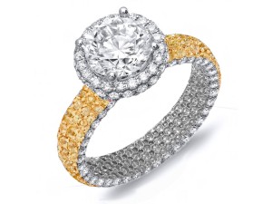 Made To Order Rings Featuring Delicate French Halo Pave Diamonds & Vivid Yellow Sapphires