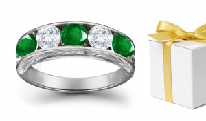 Precious tSones Gallery: 14k Gold & Diamond Emerald Five Stone Ring