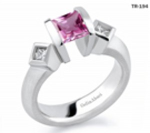 Princess Cut Pink Sapphire Gemstone Diamond Tension Set Engagement Rings