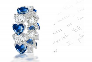 Designer: Soecial Blue Sapphire Heart & Diamond Heart Stylish Eternity Ring