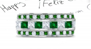 Elegant: Stacked Round & Square Emerald & Diamond Eternity Platinum Band