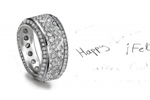 Parade of New Designs: Diamond Band Encrusted with Diamonds Wave Pattern in Center & Bead Set Diamond Borders