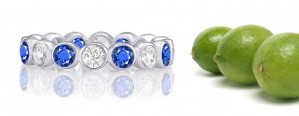 Bezel Set Round Blue Sapphire & Diamond Eternity Band