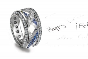 Micropavé Blue Sapphire & Diamond Special Design Open Work Eternity Band