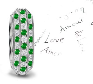 Triple Emerald Diamond Milgrain Eternity Ring