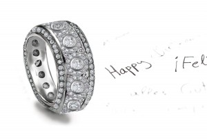 The Florentine Court: Diamond Band Encrusted with Diamonds & Bezel Set in Center & Bead Set Diamond Border in Gold