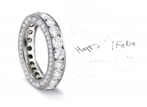 French Micro pave Halo Brilliant Cut Round Diamond Eternity Rings