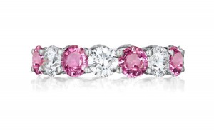 Precision Set Shared Prong Set Round Diamond & Pink Sapphire Eternity Bands