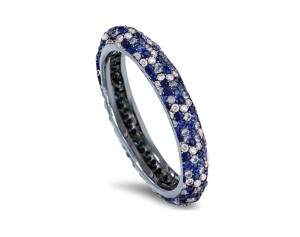 High Quality French pavee Multi-Colored Sapphire & Brilliant-Cut Round Diamond Stackable Eternity Rings