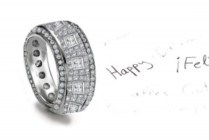 Twinkler: Princess Cut Diamond Wedding Band Encrusted with Diamonds in Center Engraved Sides