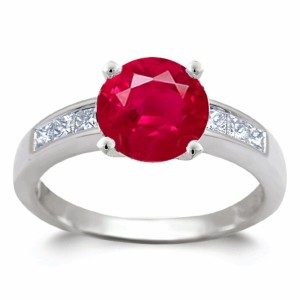 Ruby Ring: Ruby Squares and Princess Cut Center Diamond Ring in Platinum