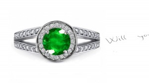 Single or Double Row: Shop On Sale! French Art Deco Pave' Emerald Diamond Gift Ring in 14k White Gold 