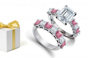 Celestial Sapphire Unites: A 14K Yellow Gold Octagon Diamond & Sapphire Bridal Set