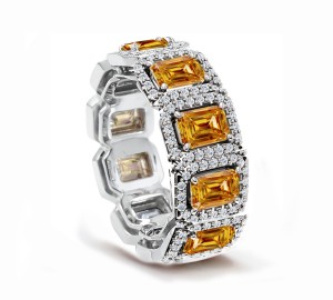 Buy High Quality Custom Manufactured Emerald Cut Halo Micro Diamond Eternity Wedding & Anniversary Bands