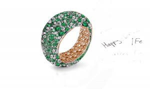 Made To Order Eternity Band Rings Featuring High Quality Diamonds & Green Emeralds