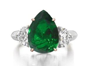 Made to Order Three Stone Rings Heart Shaped Diamonds & Pears Shaped Emerald Rings