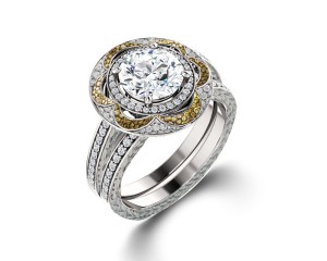 Delicate Micro Pave Halo Vivid Flower Yellow Sapphires & Brilliant-Cut Round Diamonds Designer Engagement Rings