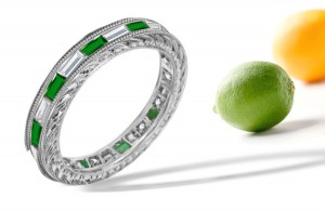 Engraved Filigree Emerald & Diamond Eternity Band