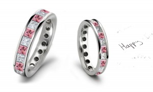 Princess Cut Pink Diamond White Diamond Eternity Ring in Platinum & Gold