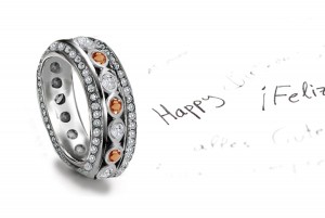 Vivacious: Sparkling Glittering Pink Orange Diamond Eternity Band