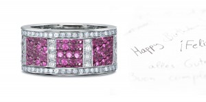 Micropavee Pink Sapphire Diamond Eternity Boxed Platinum Band