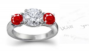 Latest Designs: Delightful Ceylon 3 Side Stone Clear & Fine Red Ruby & Diamond Anniversary Ring in 14k Gold Silver Ring Size 3 to 8 | Price $3350 - $69,750