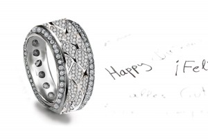 Diamond Band Encrusted with Diamonds & Mesh Pattern in Center & Bead Set Diamond Halos