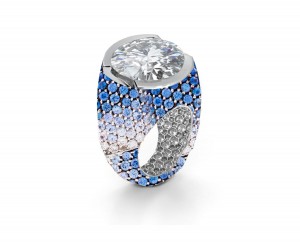 Custom Round Diamond & Blue Sapphire Engagement and Right Hand Rings