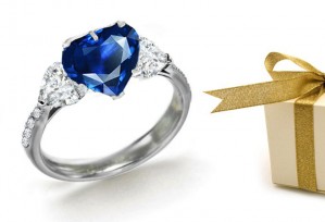 Rare Gems Centerpieces: Sophisticated Heart Diamond & Heart Sapphire 3 Stone Ring