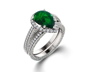 Made To Order Delicate Micro Pave Halo Vivid Green Emerald & Diamond Engagement Rings