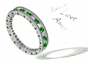 Emerald Diamond Halo Eternity Gold Band