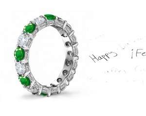 Hand Engraved: Floral & Leaf Motif Diamond & Emerald Wedding Band