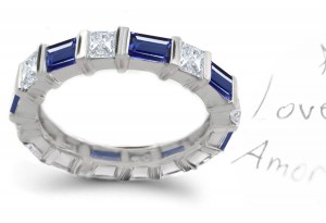 Princess Cut Diamond Baguette Sapphire Eternity Wedding Band