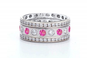 Precision Set Bezel & Channel Set Round Diamond & Sapphire Eternity Band Rings