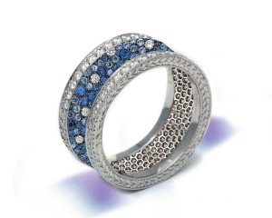 Delicate Women's Eternity Rings Featuring Blue Sapphires & Diamonds in Precision Micro pave Settings