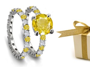 Diamond & Yellow Sapphire Engagement & Wedding Ring 