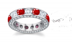 Diamond Ruby Eternity Band with Diamond Set Side Shanks in Gold