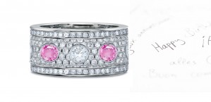 Micropavee Pink Sapphire Diamond Eternity Bubble Halo Platinum Band