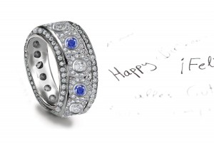 Unrepeatable: MicropavéEncrusted Blue Sapphire & Diamond & Diamond Halos Eternity Band All Around