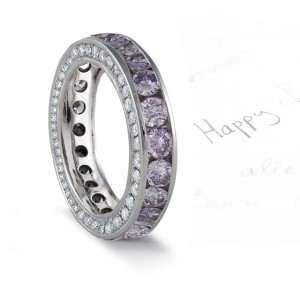 Purple Diamond Engraved Wedding Bands