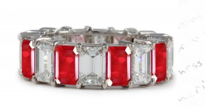 View Emerald Cut Ruby & Emerald Cut Diamond Eternity Wedding Ring