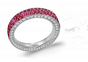 Experience Trio Micropavee Ruby Band with Diamond Borders in Platinum