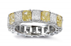 Emerald Cut Yellow & White Diamond Wedding Ring