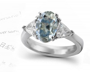 Designer Three Stone Blue Diamond Oval Ring