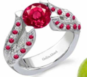 Pave Set Round Ruby Gemstone Diamond Tension Set Engagement Rings