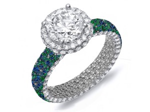 Made To Order Rings Featuring Delicate French Halo Pave Diamonds & Vivid Blue Sapphires