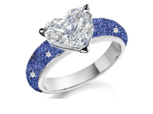 Made to Order Just For You Delicate Micro Pave Blue Sapphires Diamonds & Heart Diamond Ring
