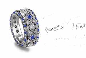 Amazing: Vibrant Ocean Water Blue Sapphire & Diamond Special Design Open Work Eternity Band