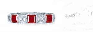 Noblest: Bar Set Princess-Cut Diamond & Square Ruby Eternity Ring in Gold