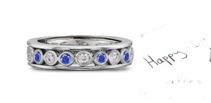 Classic: Vivid Blue Sapphire Diamond Water Bubble Band with Two Platinum Bands